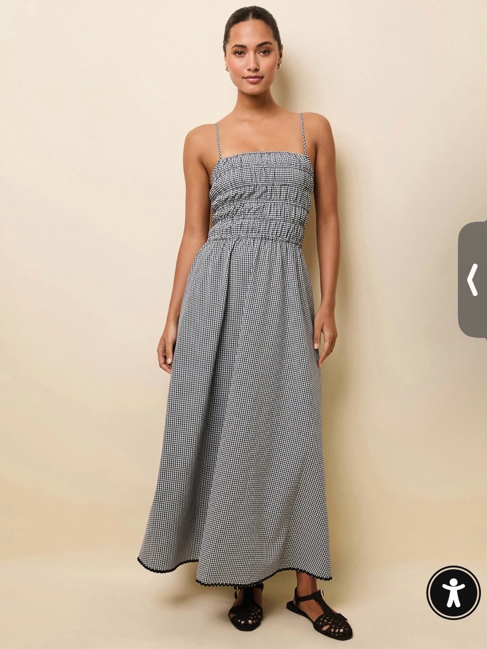 Solid & Striped Gingham Smocked Maxi Dress - Black & White